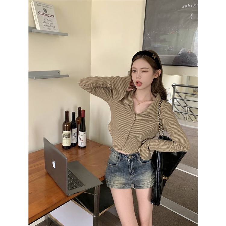 Áo Kiểu Tay Dài Họa Tiết Kẻ Sọc Thời Trang Dành Cho Nữ