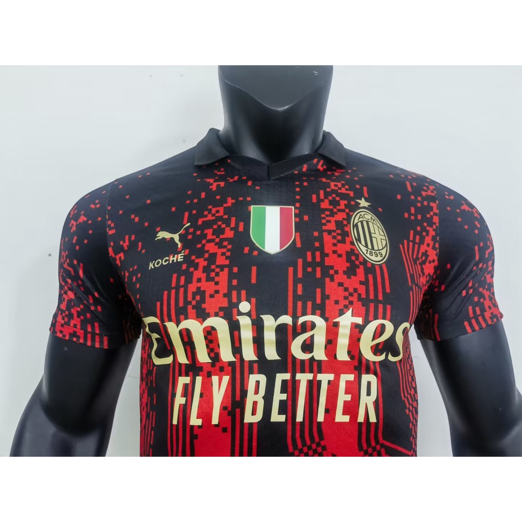 Áo Thun Bóng Đá Màu Đỏ Đen Size S-2XL AC Milan 23-24