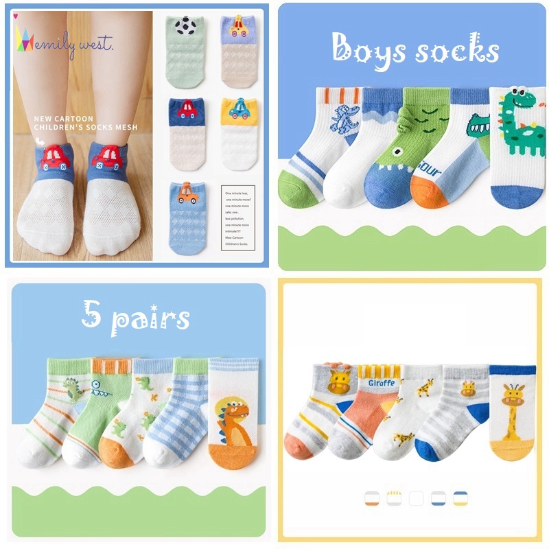 Bộ 5 Đôi Vớ Cotton In Họa Tiết Hoạt Hình Dễ Thương Cho Bé Từ 1 Đến 12 Tuổi