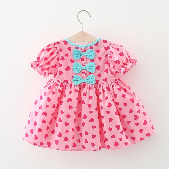 Đầm Công Chúa Mùa Hè Bằng Cotton Tay Phồng In Họa Tiết Trái Tim Phong Cách Phương Tây Mẫu Mới 2023 Dành