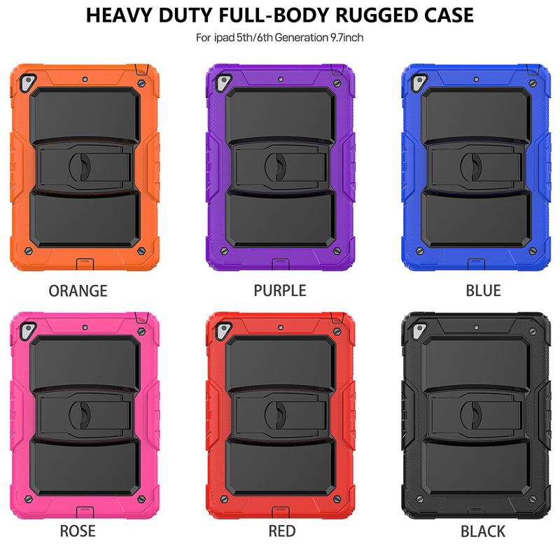 Heavy Duty Full-Body Rugged Case for iPad 5th/6th Generation 9.7inch Air2 Kickstand Silicone Skin Hard Shell Drop Protection