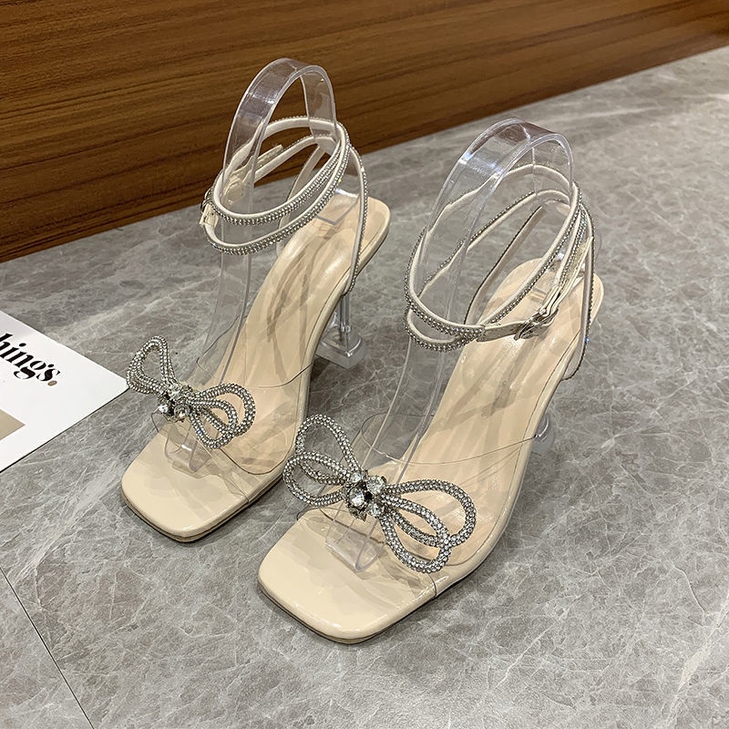 Sandal Cao Gót Mũi Vuông Đính Đá Có size Lớn 35-43 41 Thời Trang Mùa Hè Hàng Mới Dành Cho Nữ 42