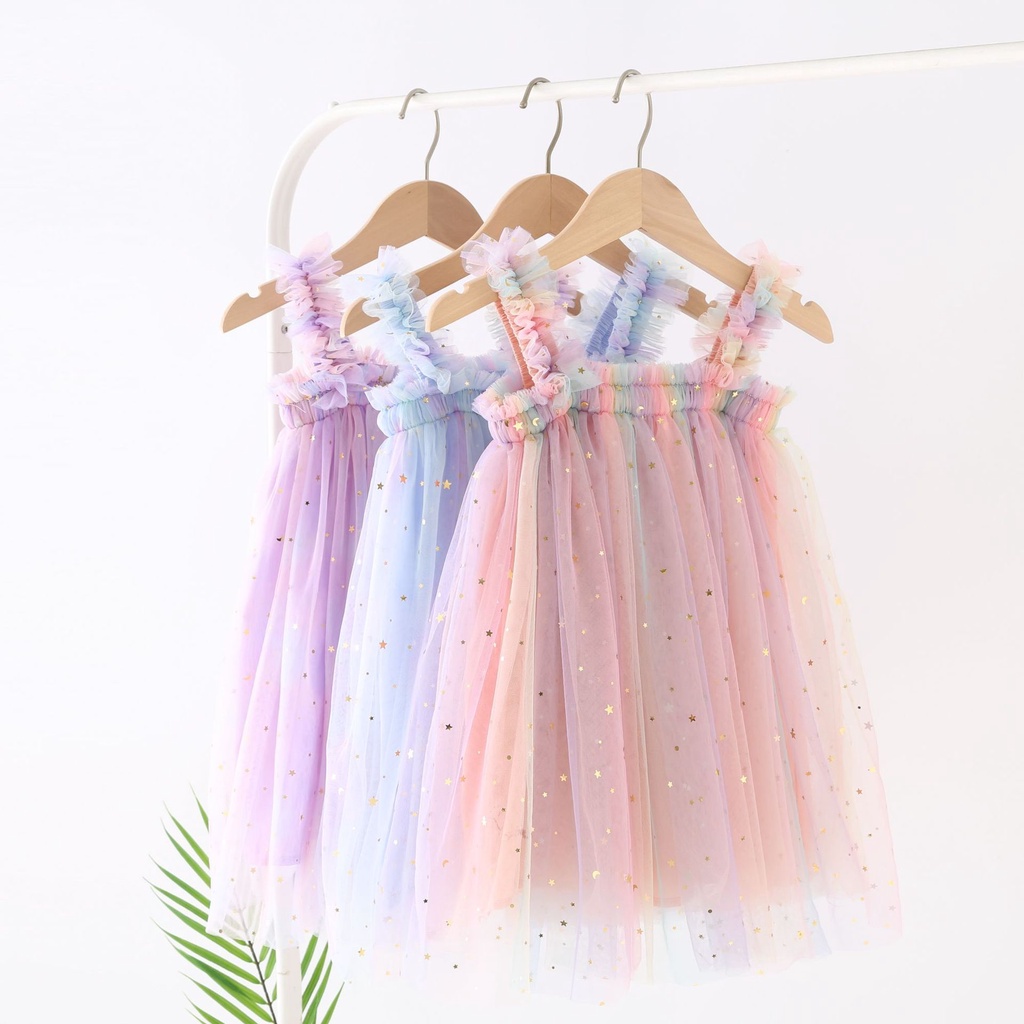 Đầm công chúa NNJXD vải tulle đính kim sa lấp lánh cho bé gái
