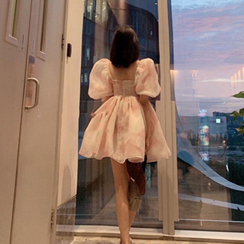 Đầm Công Chúa Disney Tay Phồng Màu Hồng Thời Trang Mùa Hè Cho Nữ