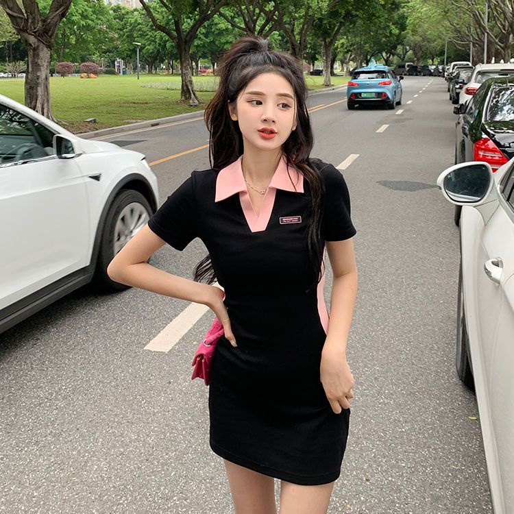 COZOK Đầm Ngắn Tay Cổ Bẻ Thời Trang Dành Cho Nữ