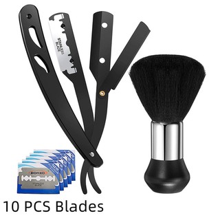Spot Straight Edge Barber Razor Replaceable Blades Haircut Beard Eyebrow Shaving Tool Manual Depilation Razor with Neck Duster Brush