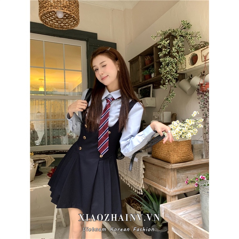 Xiaozhainv Áo Sơ Mi Dài Tay / Đầm Hai Dây Xếp Ly Phong Cách Hàn Quốc Cho Nữ
