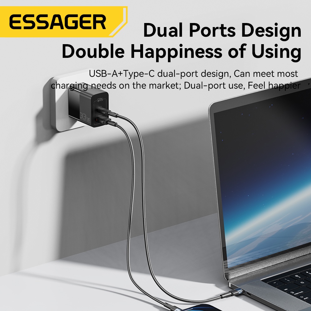 Củ sạc nhanh ESSAGER nhiều cổng USB C 33W thích hợp cho iPhone 14 13 12 11 Pro Max XS 8 Plus iPad Pro Air Mini