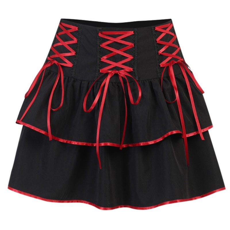Youyo Chân Váy Chữ A Xếp Ly Lưng Cao Màu Tương Phản Phong Cách Harajuku Goth Punk Lolita Stree Cho Nữ