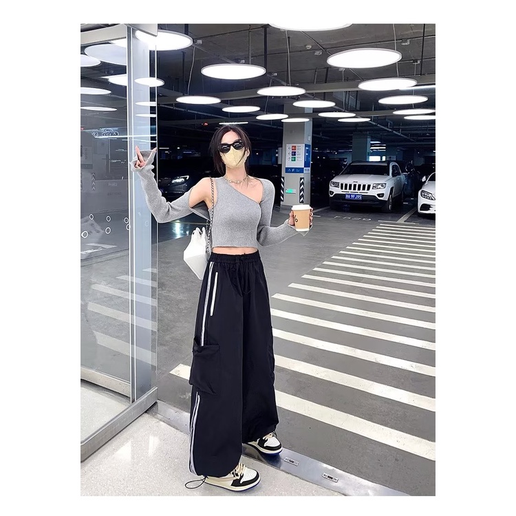 2023 New Y2K style umbrella sports pants waist drawstring wide functional pants