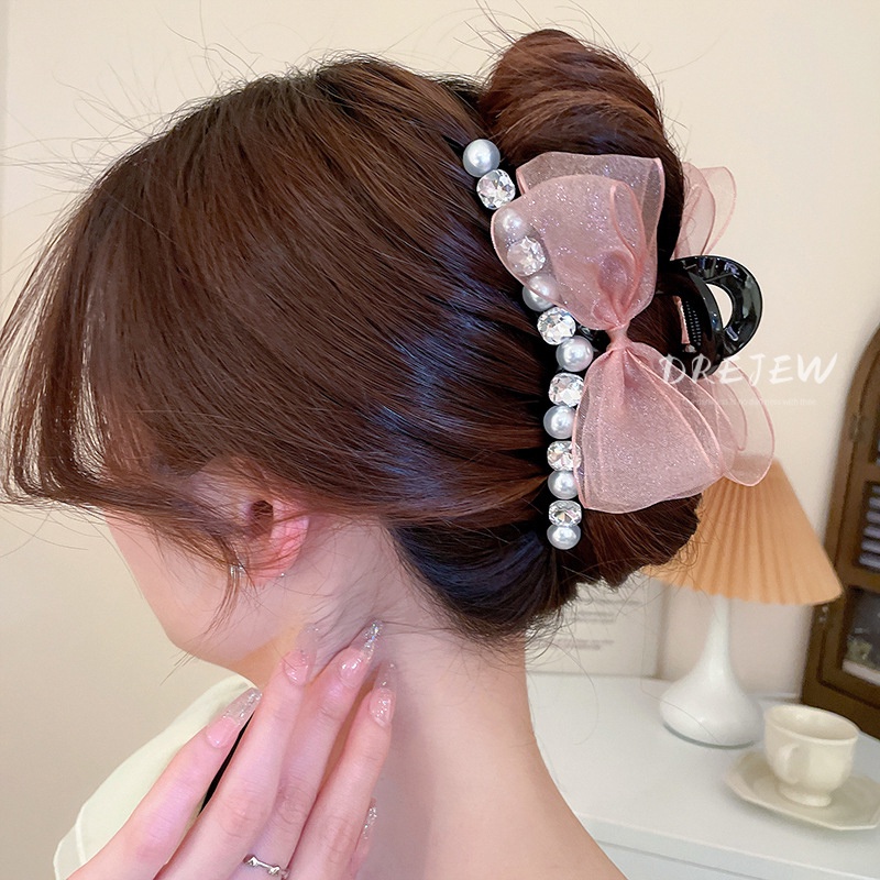 DREJEW Kẹp Tóc Hình Nơ Dát Ngọc Trai Phong Cách Hàn Quốc Sang Trọng Cho Nữ