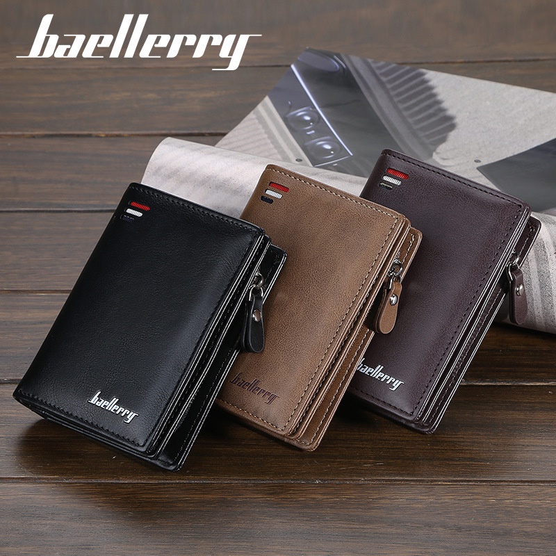 Ví Da PU Ngắn Baellerry Có Khóa Kéo Phong Cách Retro Cho Nam