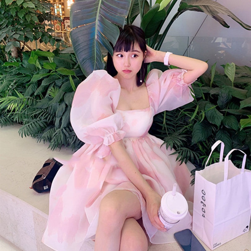 Đầm Công Chúa Disney Tay Phồng Màu Hồng Thời Trang Mùa Hè Cho Nữ