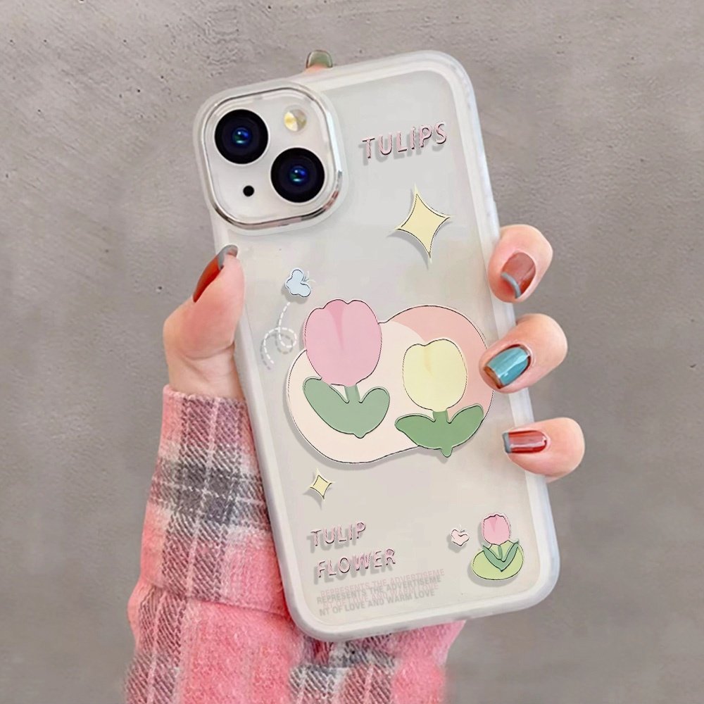 Miếng Dán Bảo Vệ Camera In Hình Hoa tulip Bằng Kim Loại Cho iphone 14promax 11 13 12 7Plus X XS Max