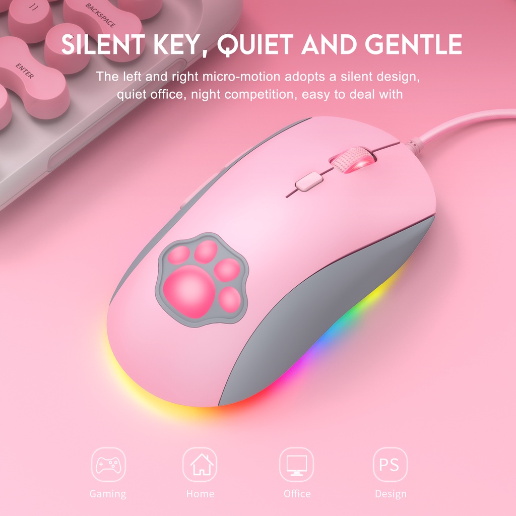 Chuột Chơi Game Có Dây CW918 RGB 6 Mức Độ 7200 DPI Hình Dấu Chân Mèo Dễ Thương