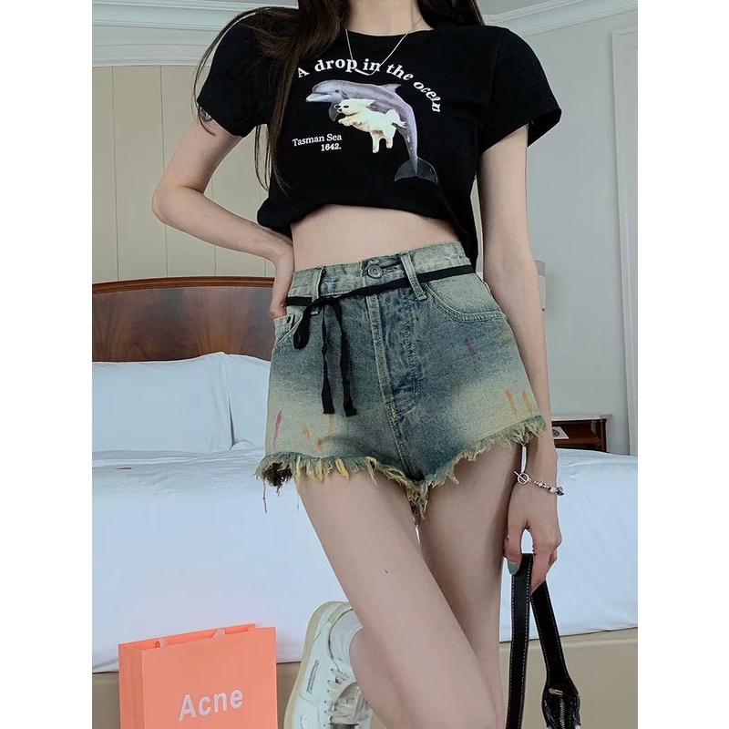 Quần jeans Chữ A Lưng Cao Ống Rộng Thời Trang Mùa Hè Phong Cách Hàn Quốc Cho Nữ