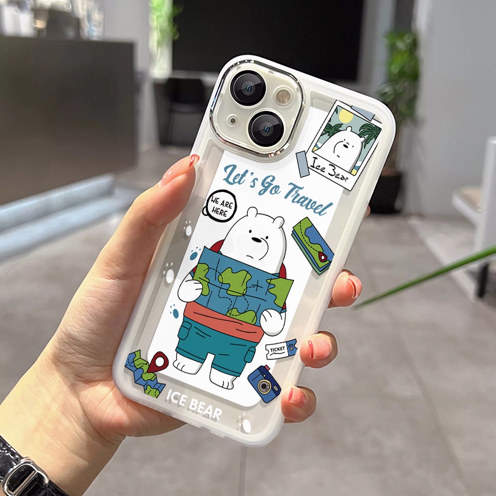 Miếng Dán Bảo Vệ Camera In Hình Gấu Trắng Bằng Kim Loại Cho iphone 14promax 11 13 12 7Plus X XS Max
