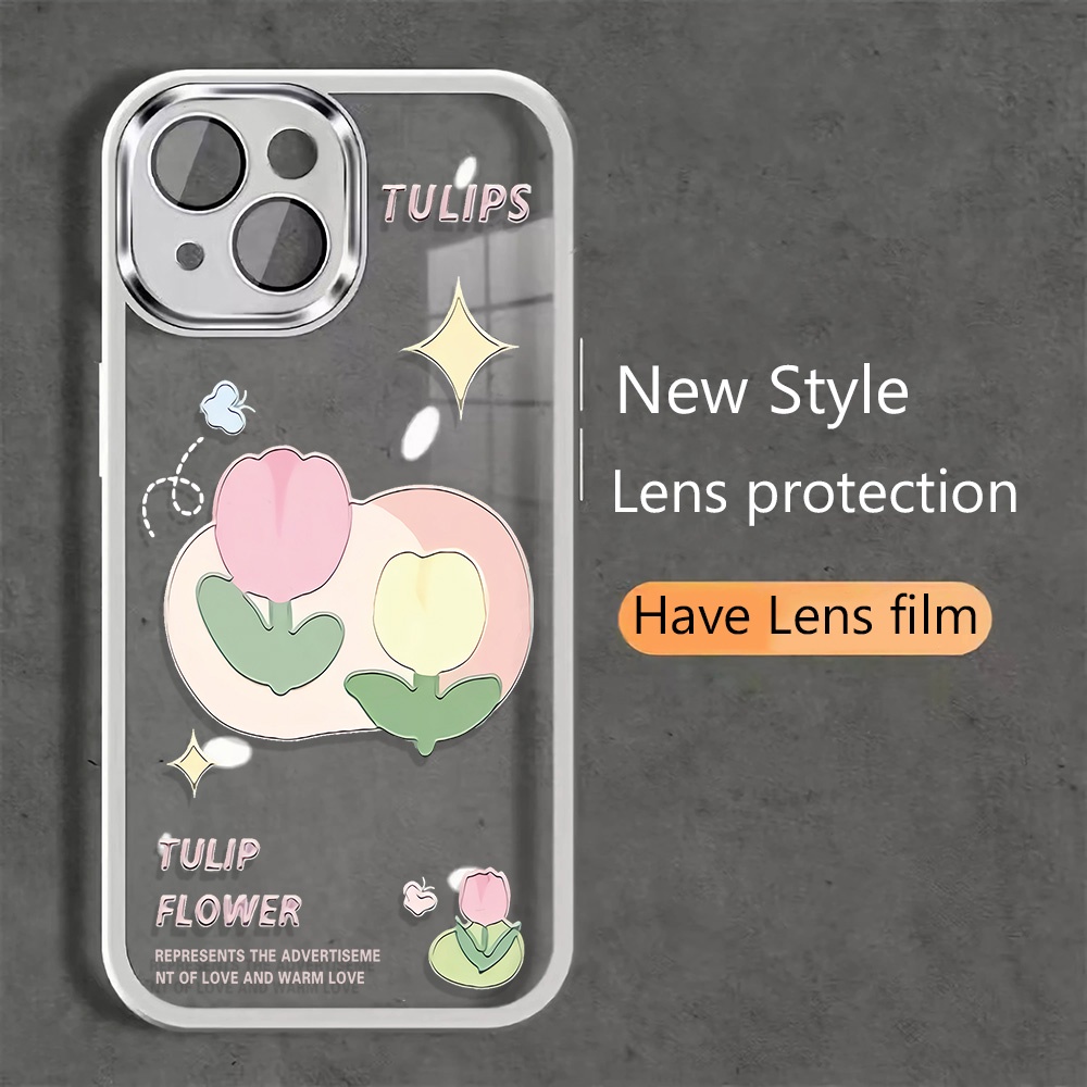 Miếng Dán Bảo Vệ Camera In Hình Hoa tulip Bằng Kim Loại Cho iphone 14promax 11 13 12 7Plus X XS Max