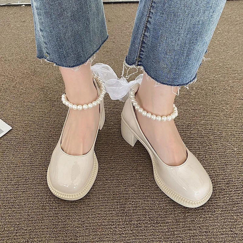 Giày cao gót Mary Jane gót thô