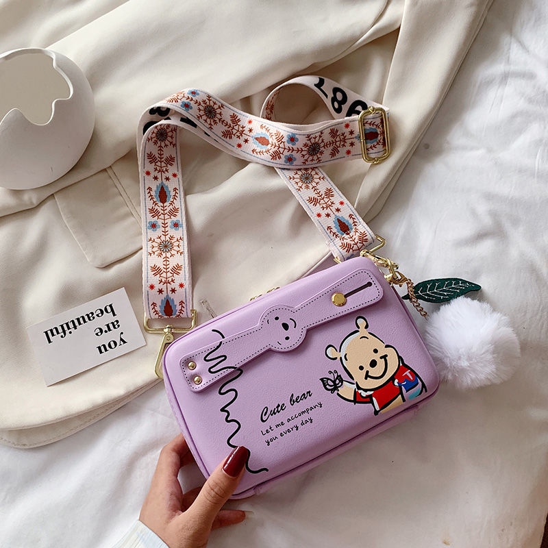 Túi Đeo Chéo Hình Vuông Nhỏ In Họa Tiết Hoạt Hình Phong Cách Hàn Quốc Thời Trang Cho Nữ