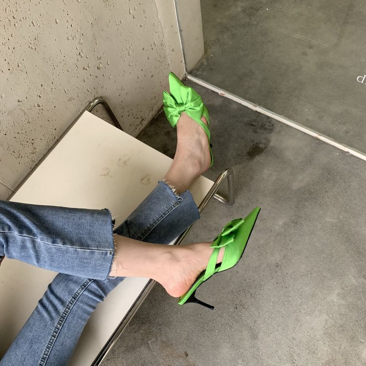 Giày Cao Gót Mũi Nhọn Đính Nơ Xinh Xắn Thời Trang