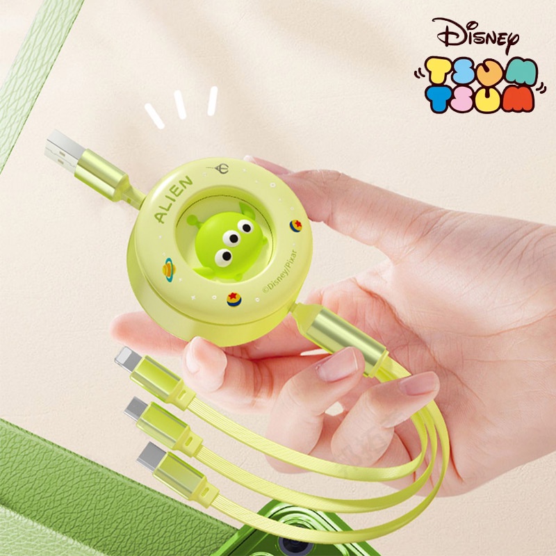 DISNEY Cáp Sạc Nhanh 6A 3 Trong 1 Cổng Micro USB Type-c 66W Hình Bánh Donut Winnie The Pooh Mickey Minnie Người Ngoài Hành Tinh Lotso