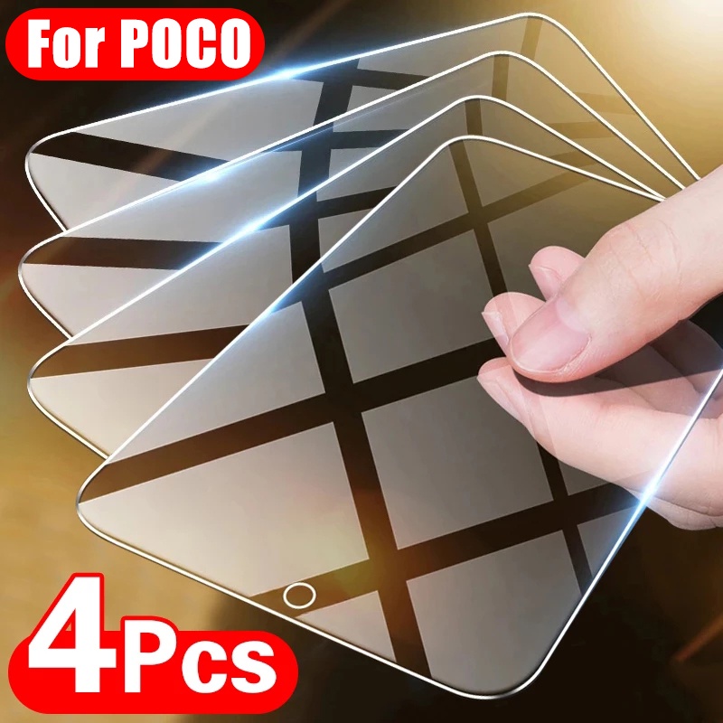 Set 4 Kính Cường Lực Bảo Vệ Màn Hình Điện Thoại Poco X3 Pro X3 NFC M5S M5 Xiaomi Poco F3 F4 GT F2 Pro M3 M4 X4 Pro 5G
