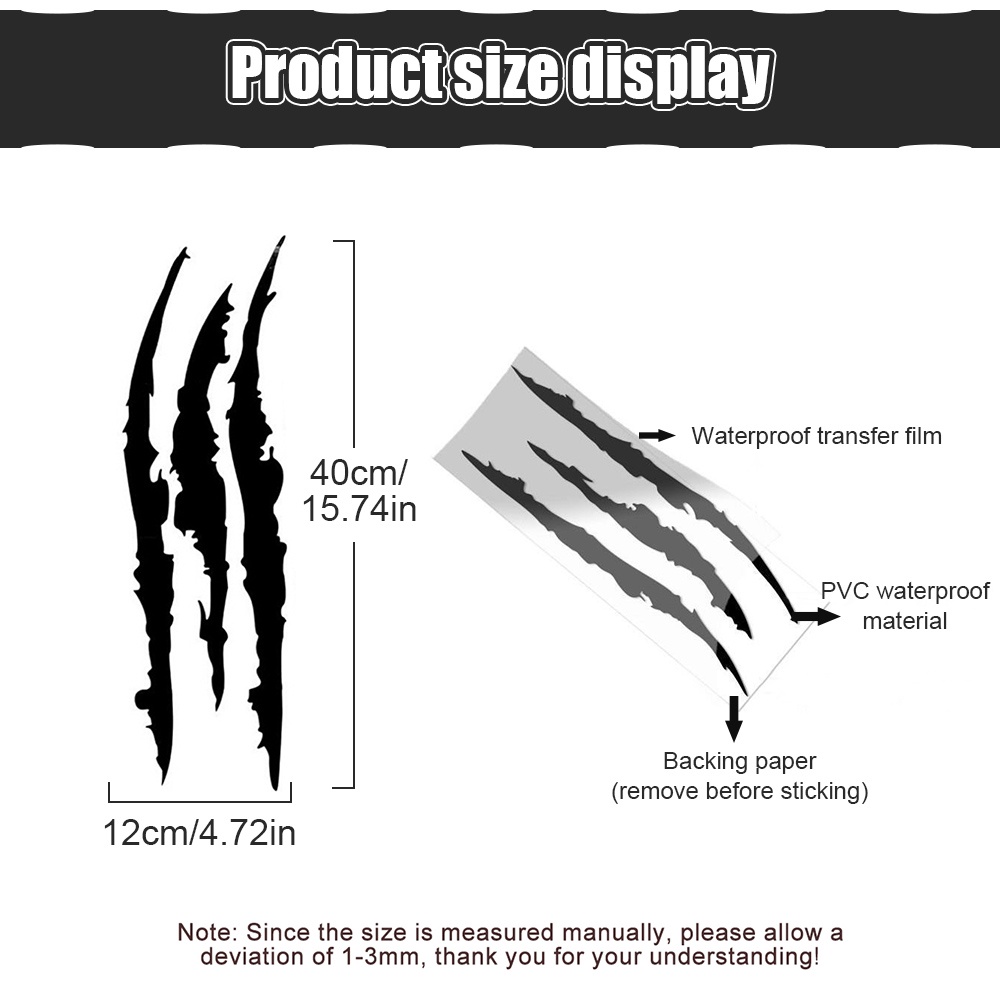 Miếng Dán Đề Can 40cmX12cm Phản Quang Hình Vuốt Quái Vật Trang Trí Đèn Pha Xe Hơi