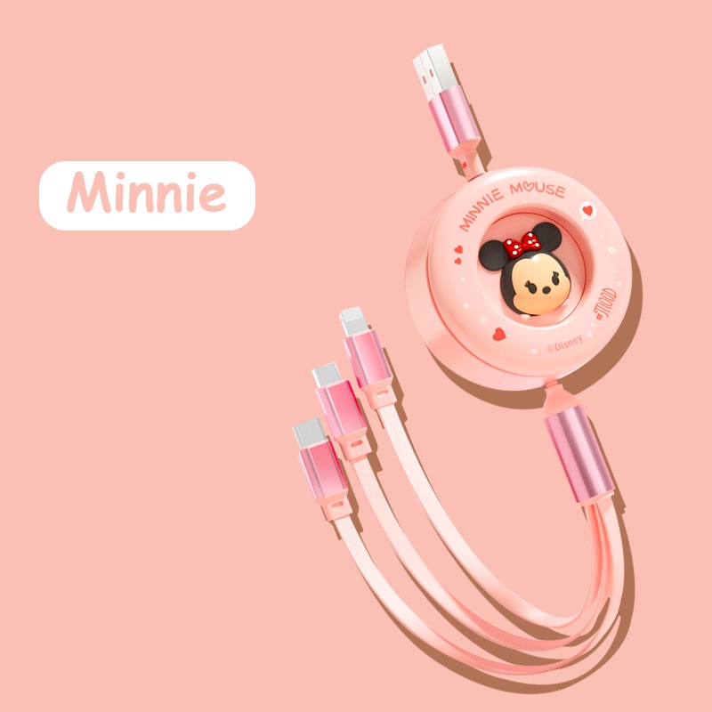 DISNEY Cáp Sạc Nhanh 6A 3 Trong 1 Cổng Micro USB Type-c 66W Hình Bánh Donut Winnie The Pooh Mickey Minnie Người Ngoài Hành Tinh Lotso