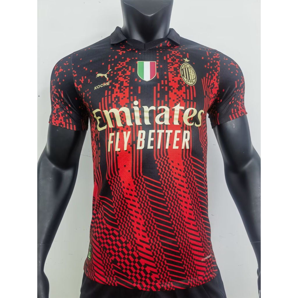 Áo Thun Bóng Đá Màu Đỏ Đen Size S-2XL AC Milan 23-24