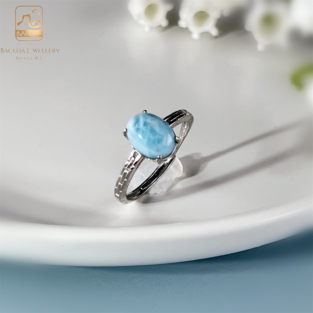 Nhẫn Baceda Larimar S925 Điều Chỉnh Được Chứng Nhận Và Hộp Quà