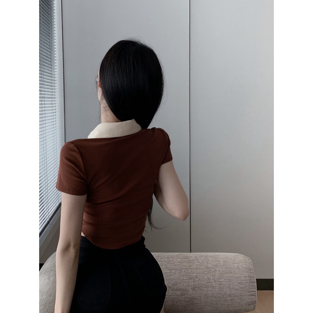 Áo Thun Tay Ngắn Cổ Polo Phối Ren Thời Trang Mùa Hè Phong Cách Mỹ Cho Nữ