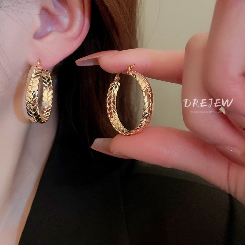 Khuyên tai DREJEW 1 dạng tròn màu vàng kim thời trang cho nữ
