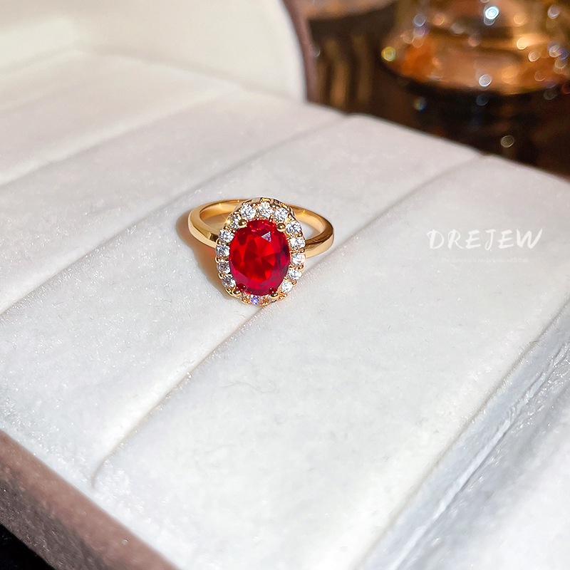 Nhẫn hở DREJEW mạ vàng đính đá zircon hình oval phong cách cổ điển