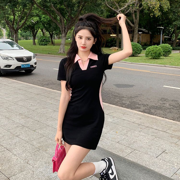 COZOK Đầm Ngắn Tay Cổ Bẻ Thời Trang Dành Cho Nữ