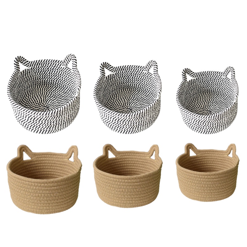 Giỏ Đựng Đồ Bằng Dây Cotton Bện Thủ Công Hình Tai Mèo Dễ Thương Sắp Xếp Gọn Gàng