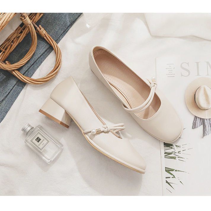 Giày cao gót giày da gót thô