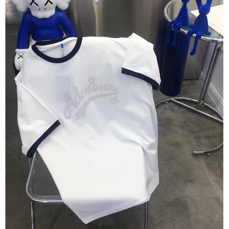 Áo Thun Tay Ngắn Dáng Rộng In Chữ Màu Sắc Tương Phản Phong Cách Đường Phố Cho Cặp Đôi