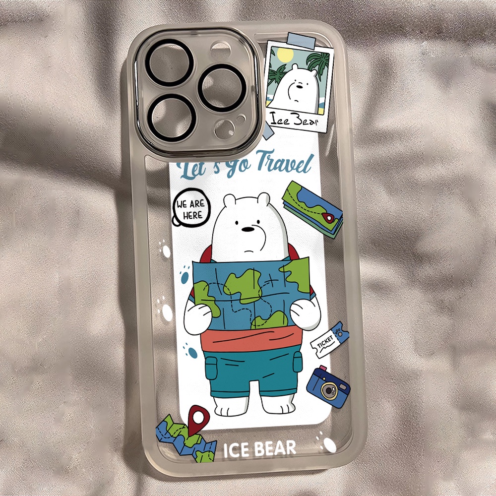 Miếng Dán Bảo Vệ Camera In Hình Gấu Trắng Bằng Kim Loại Cho iphone 14promax 11 13 12 7Plus X XS Max