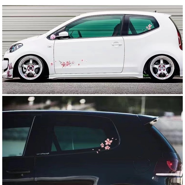 Miếng Dán Trang Trí Cửa Kính Xe Hơi / Mũ Bảo Hiểm Họa Tiết Hoa Anh Đào Độc Đáo Chống Thấm Nước