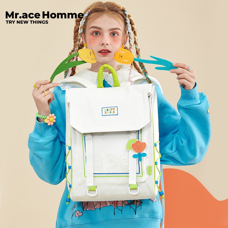 Mr. ace Homme Ba Lô Nắp Gập Họa Tiết Hoa Màu Xanh Lá Thời Trang Phổ Biến Cho Nữ
