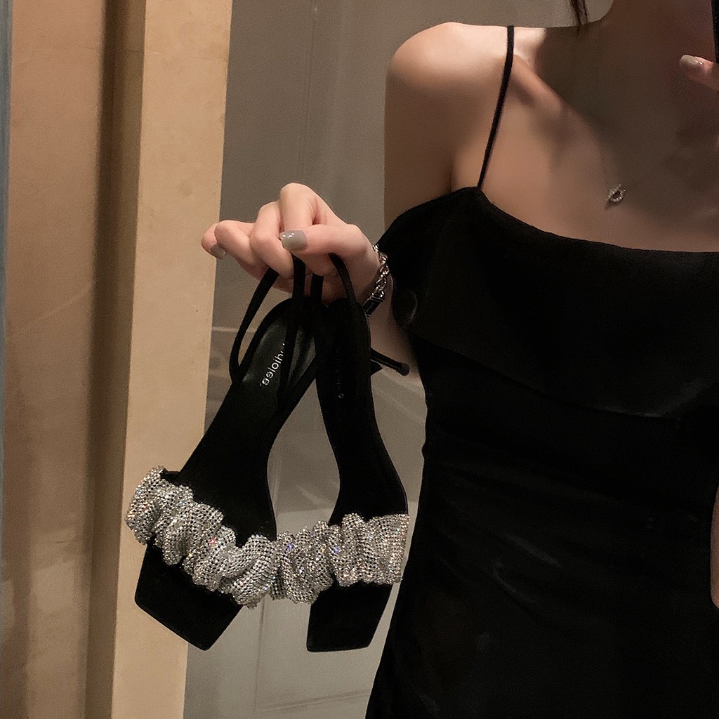 Giày cao gót đế vuông 9 phân nữ sandal cao gót Đế vuông giày dép đế sục nữ mũi nhọn mary jane dép quai hậu nữ