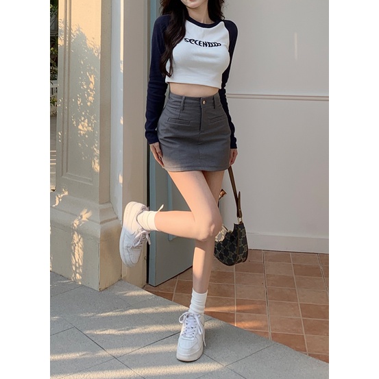 SUXI Chân Váy Mini Lưng Cao Dáng Ôm Màu Xám Thời Trang Quyến Rũ Cho Nữ