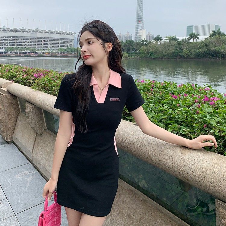 COZOK Đầm Ngắn Tay Cổ Bẻ Thời Trang Dành Cho Nữ