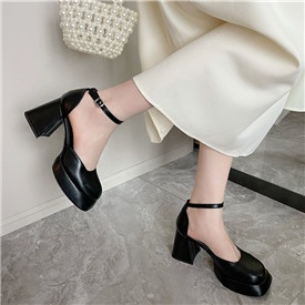 Giày Cao Gót Da Mềm Mũi Vuông 3.15 Inch Thời Trang Cho Nữ