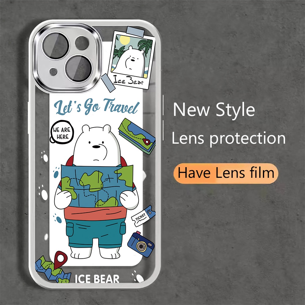 Miếng Dán Bảo Vệ Camera In Hình Gấu Trắng Bằng Kim Loại Cho iphone 14promax 11 13 12 7Plus X XS Max