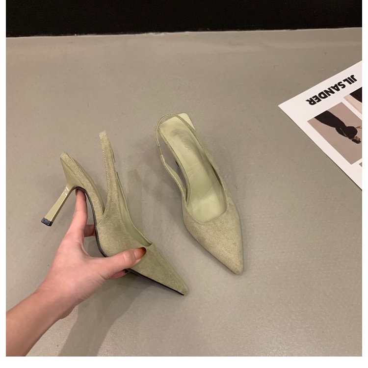 Giày Cao Gót Mũi Nhọn Phối Dây Sau Lưng Phong Cách Quyến Rũ