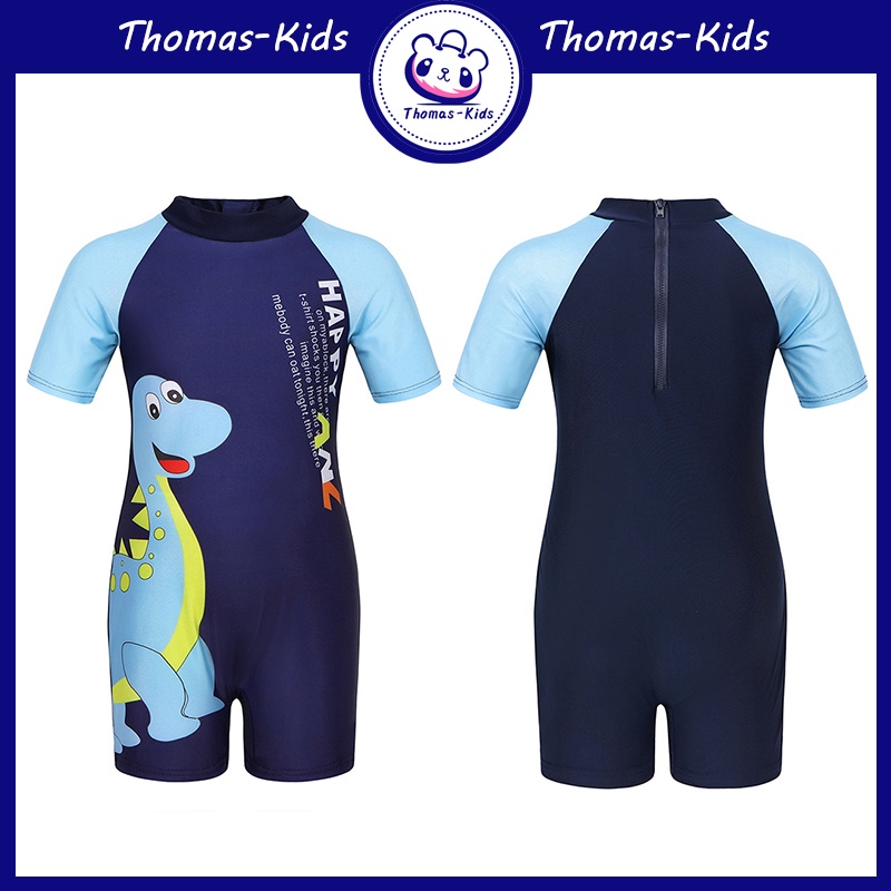 [THOMAS KIDS] Bộ Đồ Bơi Liền Thân Ngắn Tay Chống Nắng In Hoạt Hình Khủng Long Thời Trang Mùa Hè Cho Bé Trai 3-12 Tuổi