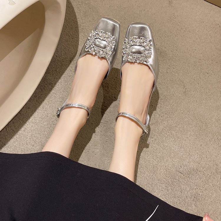 Giày Cao Gót Mũi Vuông Đính Đá Thời Trang Cho Nữ