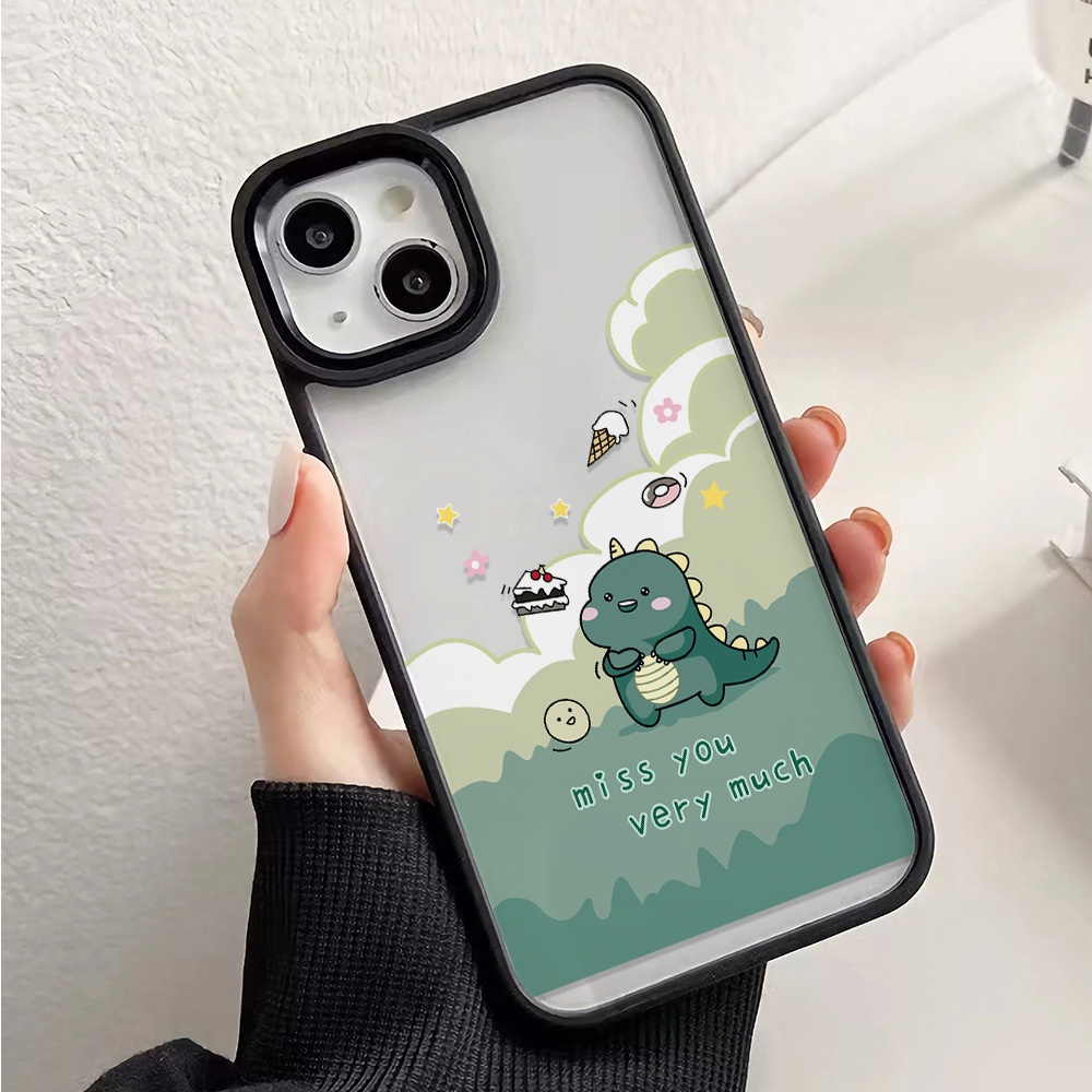 Ốp Điện Thoại Nhựa Acrylic Cứng Trong Suốt Hình Khủng Long Màu Xanh Lá Cho iphone 14promax 11 13 12 7Plus 8 X XS Max